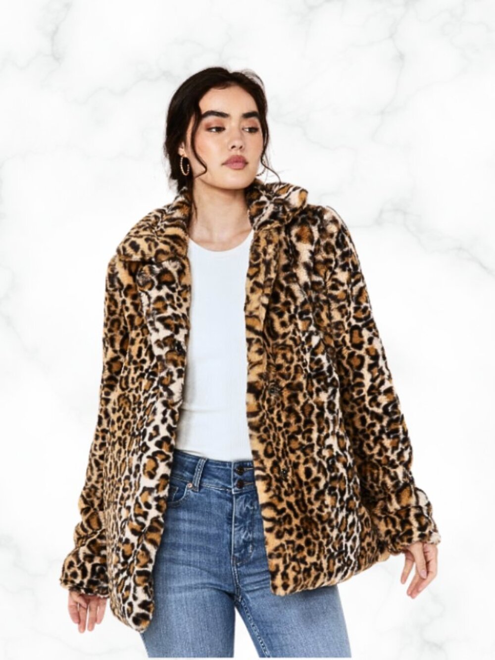 SHYANNE Women's Leopard Print Faux Fur Coat Jacket Cheetah Print XL